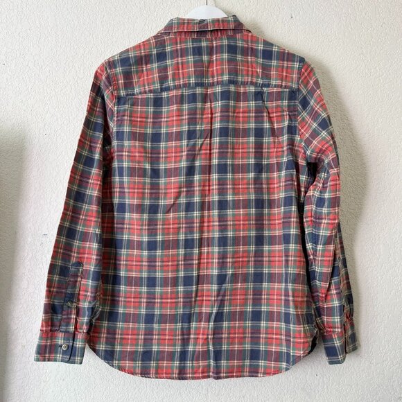 L.L Bean Men's Plaid Print Long Sleeve Casual Button Up Shirt Red Blue Medium - Picture 2 of 8